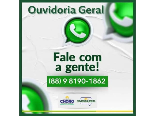 Fale com a Ouvidoria Municipal de Choró através do aplicativo Whatsapp